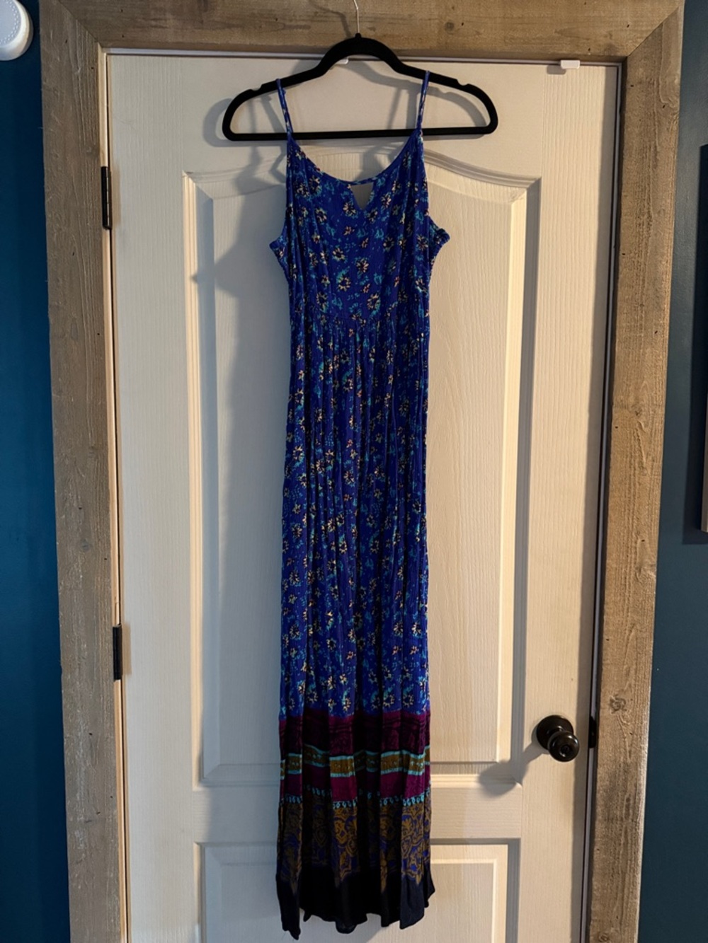 Forever 21 Royal Blue Floral Maxi Dress with Border Hem
